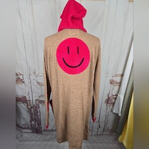 Just Madison long oversized hoodie cardigan sweater, smilie details pink details